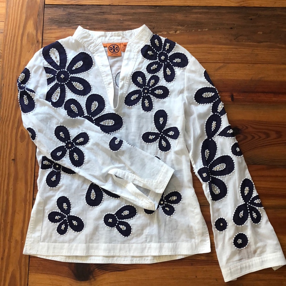 Tory Burch Beaded Rhinestone Cotton Tunic